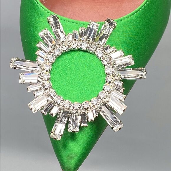 Amina Muaddi  Begum 95MM Satin & Crystal-Adorned Slingback Pumps size 37.5 - Picture 7 of 14